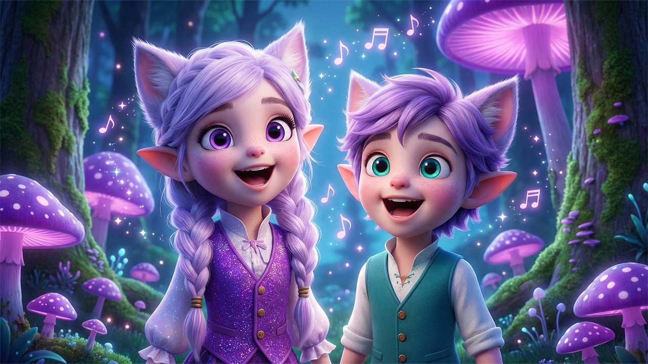 Miri and Ori singing rhyming words together in the magical forest