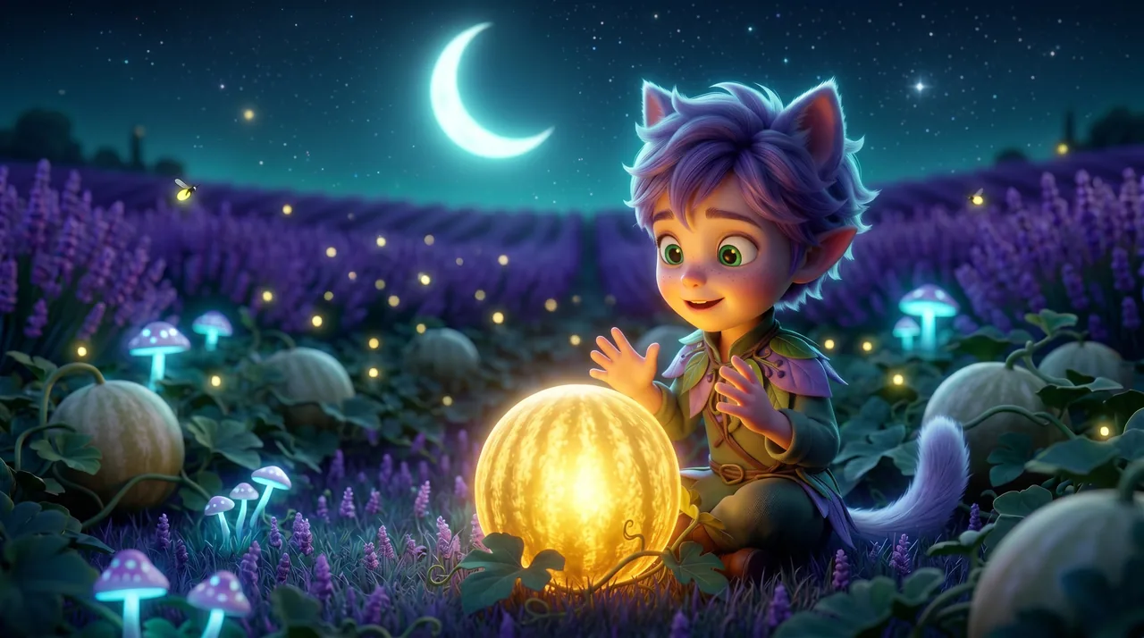 The moonmelon glows warm and gold for the first time. Ori's eyes go wide with wonder in its light.