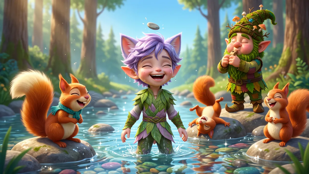 The grey pebble drops back down and lands on top of Ori's wet hair. Ori laughs with his head tipped back and the squirrels laugh too, one of them tipping right over on its rock. On the bank Twillan blows his whistle for no reason at all.
