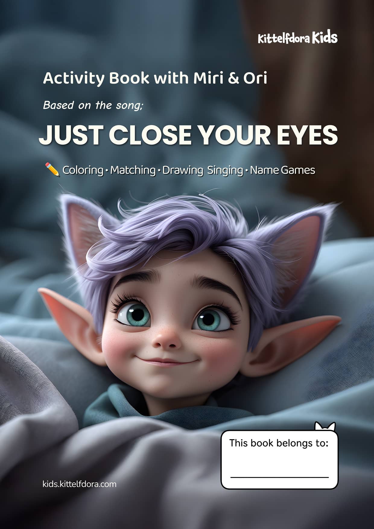 Digital Activity Book cover featuring Miri and Ori. 22-page printable PDF with coloring, matching games, and dream friend certificate for kids' bedtime routine.