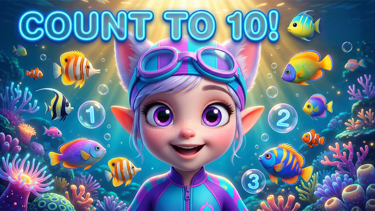 Ten colorful fish swimming in the ocean - Count with Me 1 to 10 counting song for toddlers