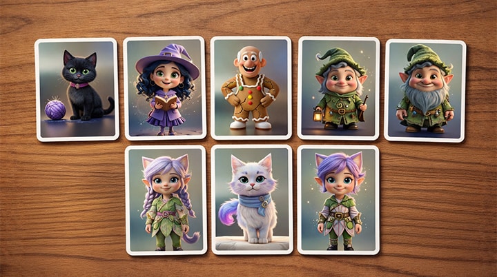 Eight-card memory matching game featuring Kittelfdora Kids characters