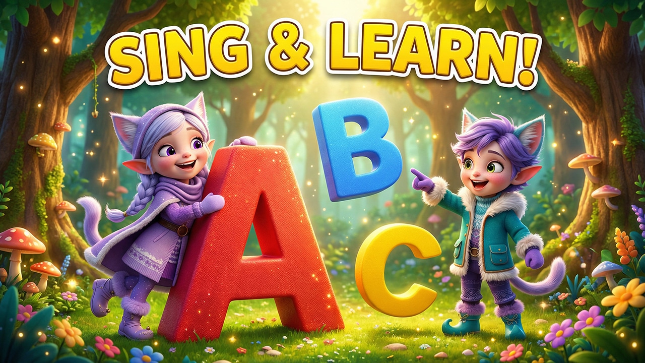 Miri and Ori with colorful alphabet letters - ABC Song for Kids interactive alphabet learning