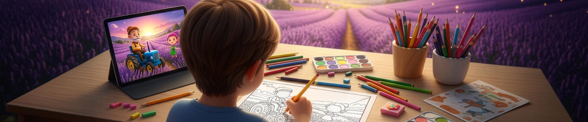 A child colouring a baby animal picture from Kittelfdora