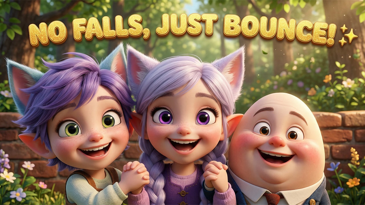 Miri and Ori with Humpty Dumpty on a wall - happy friendship version nursery rhyme for kids