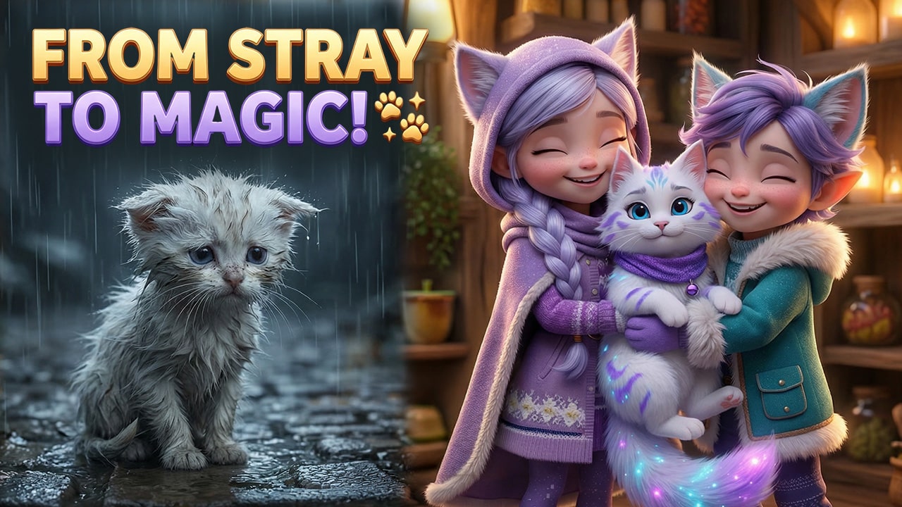 Miri and Ori, the elfcat siblings rescue a stray kitten