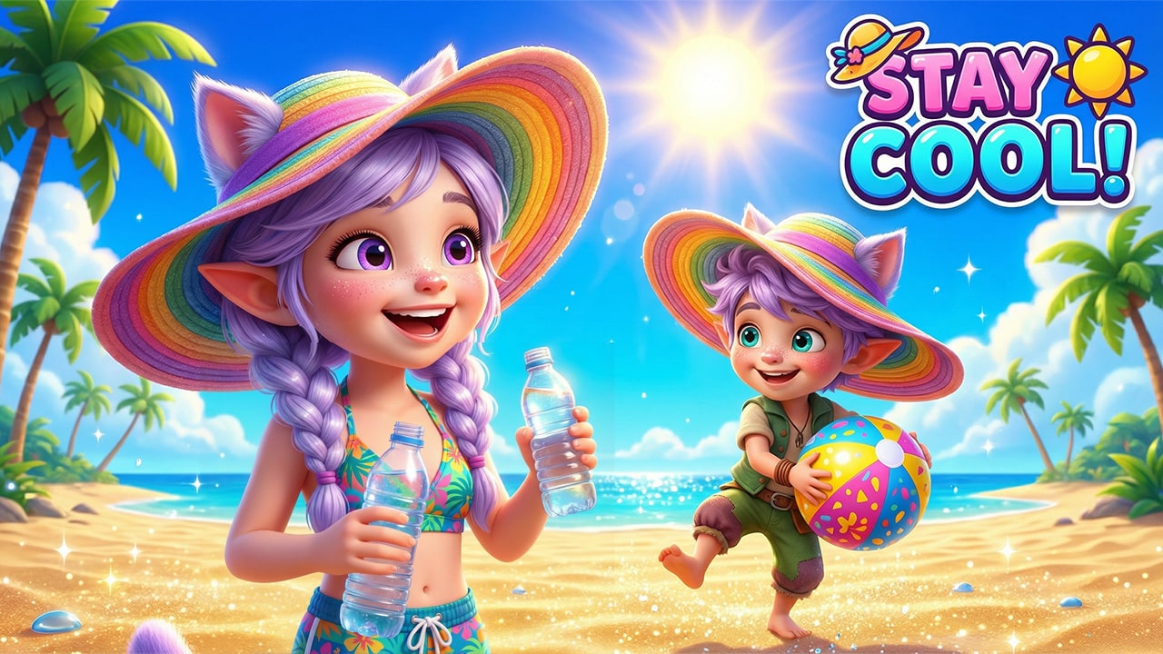 Miri wearing a colorful sun hat in a sunny meadow - Sun Hat Song for kids thumbnail