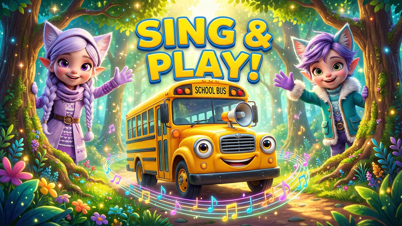 Miri and Ori on a magical school bus - Wheels on the Bus interactive sing-along for children