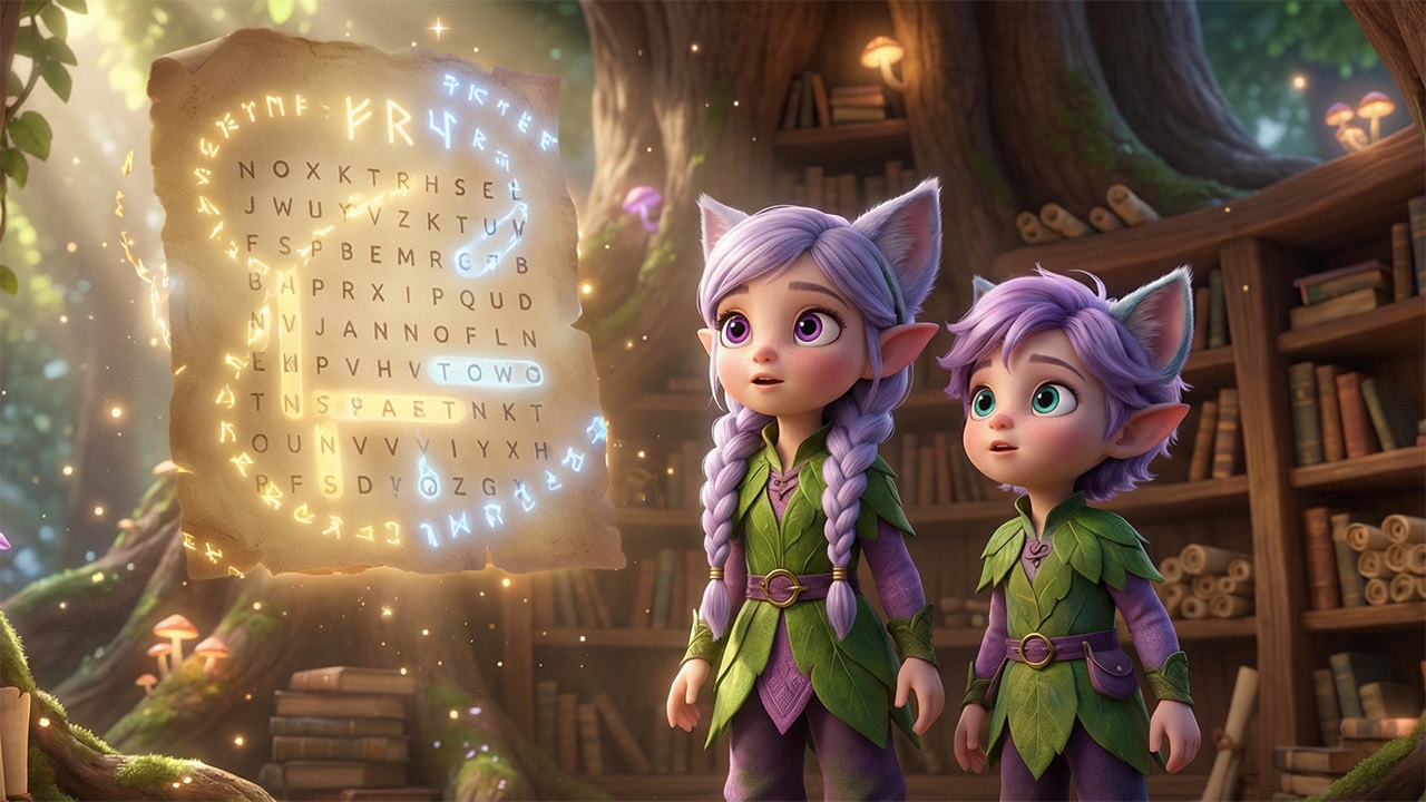 Miri and Ori in the magical Kittelfdora library - word games for kids