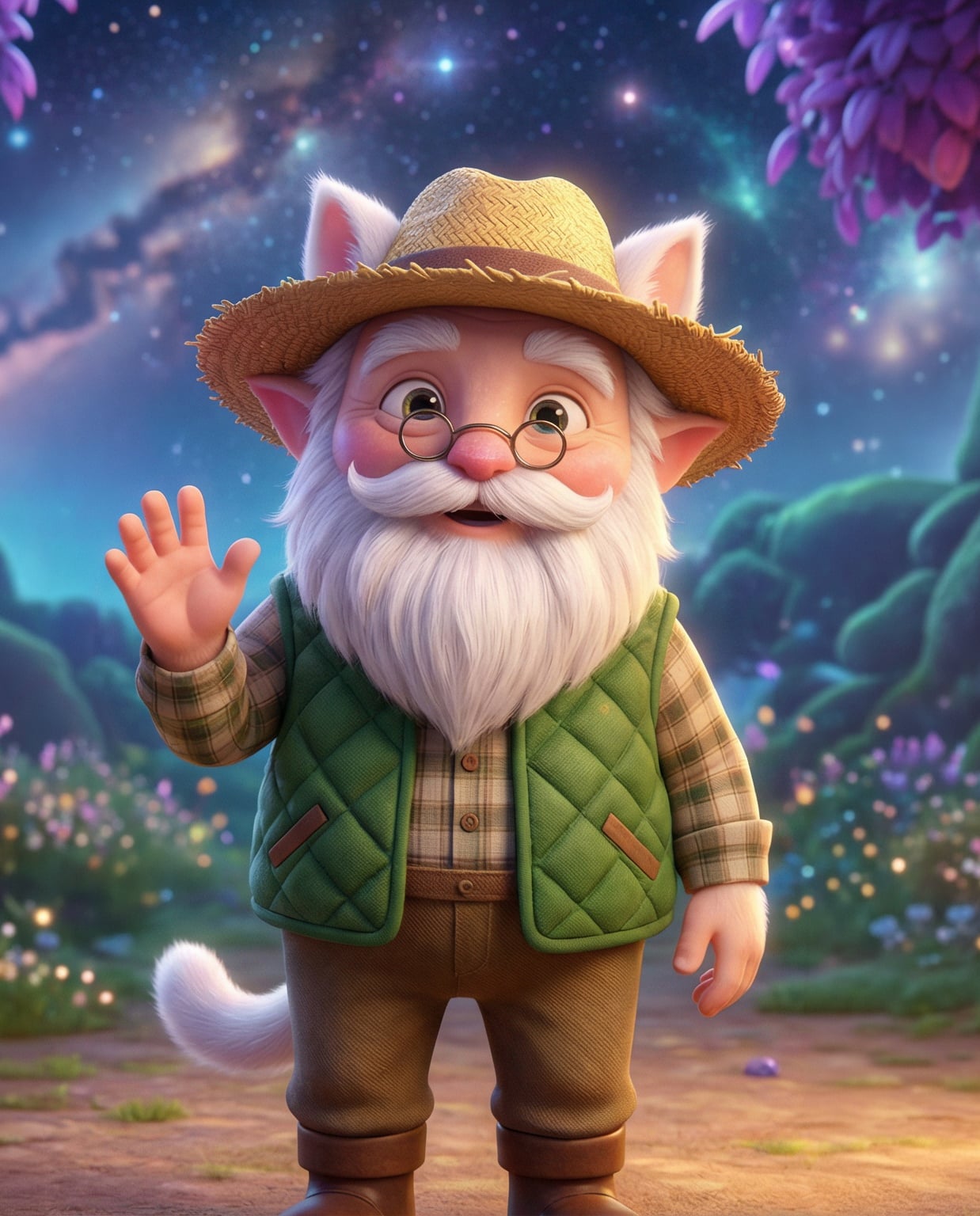 Grandpa Barnaby on his blue crystal tractor at the cosmic farm