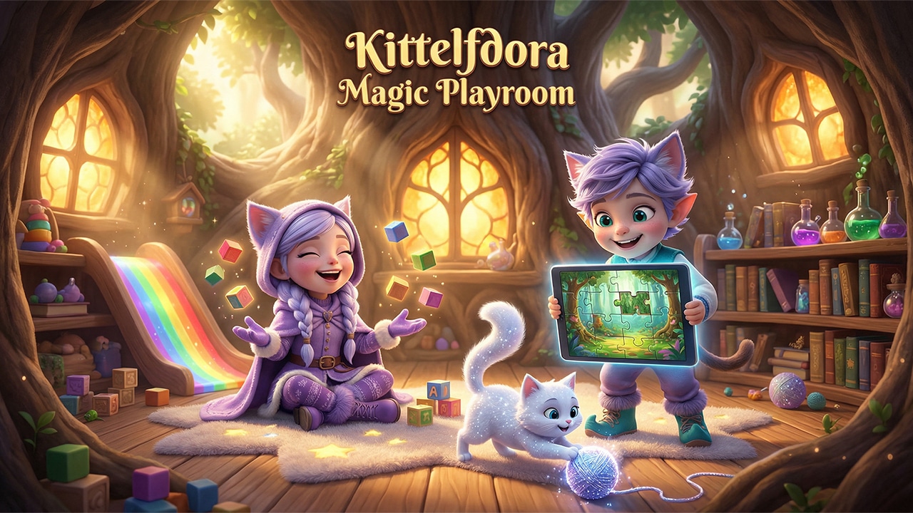 Miri and Ori playing together in the Magic Playroom tree house